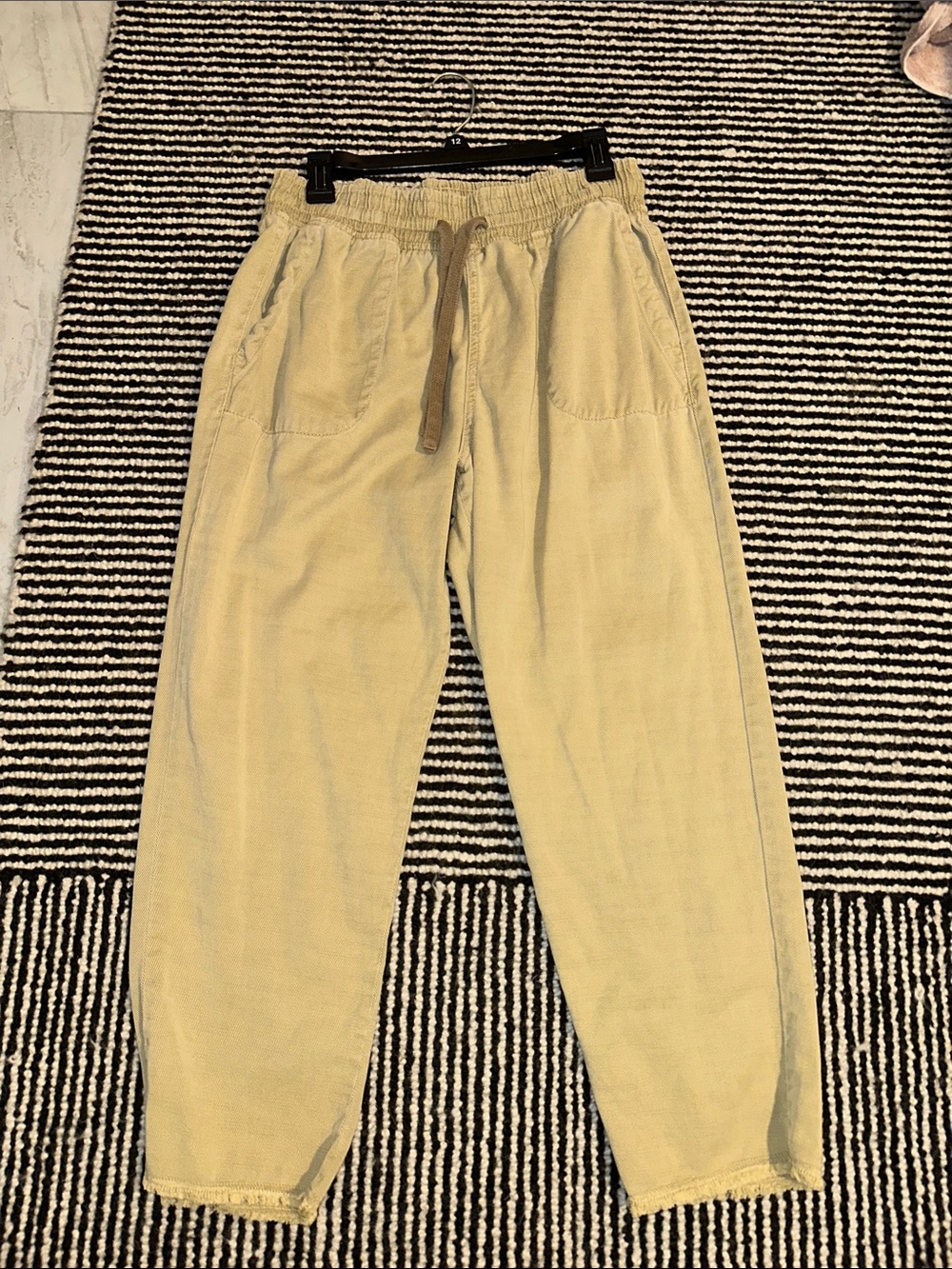 Zara Corduroy Drawstring Pants in Light Khaki